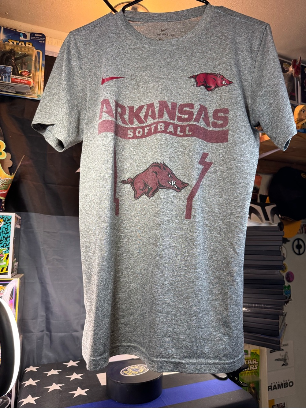 Nike Gray Arkansas Softball Graphic Dri-Fit Tee Maroon Logos Size Small Equality